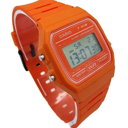 Casio Digital Orange Resin Strap Quartz F-91WC-4A2 Unisex Watch