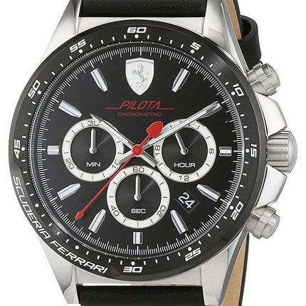 Ferrari Scuderia Pilota Black Dial Leather Strap Quartz 0830389 Men's Watch