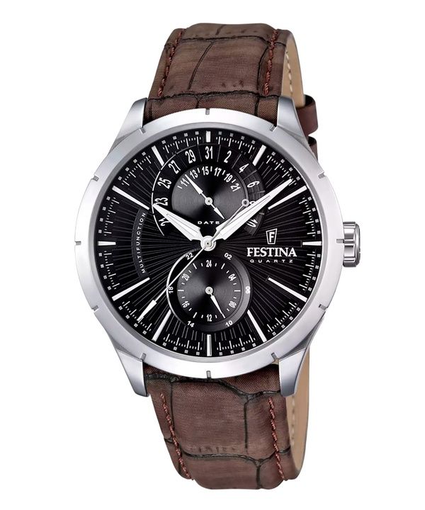 Festina Retro Leather Strap Multifunction Black Dial Quartz F16573