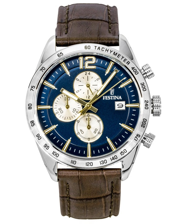 Festina Chronograph Leather Strap Blue Dial Quartz F16760-7 Men's Watch