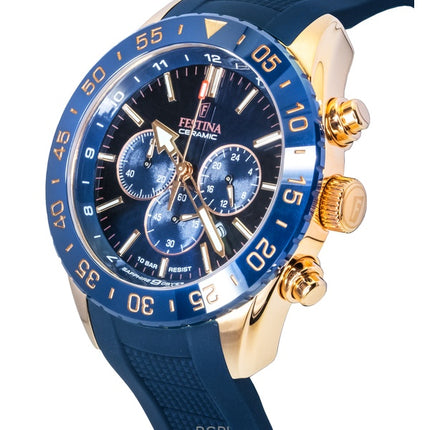 Festina Ceramic Chronograph Rubber Strap Blue Dial Quartz F20516-1 100M Men's Watch