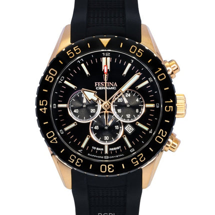 Festina Ceramic Chronograph Rubber Strap Black Dial Quartz F20516-2 100M Men's Watch