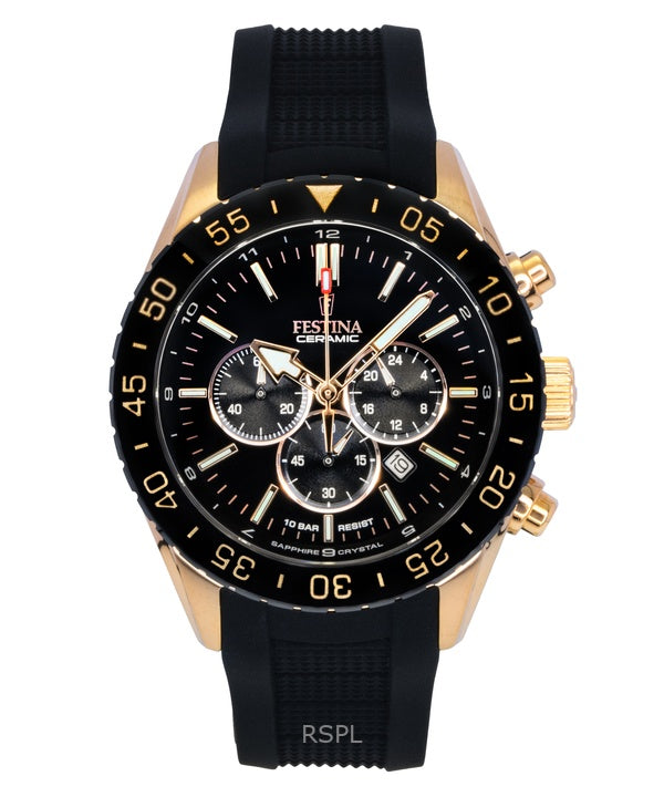 Festina Ceramic Chronograph Rubber Strap Black Dial Quartz F20516-2 100M Men's Watch