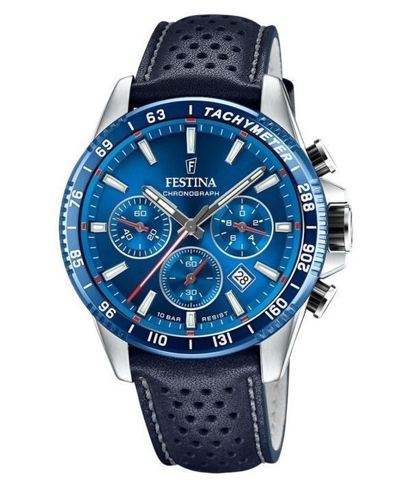 Festina Timeless Chronograph Leather Strap Blue Dial Quartz F20561