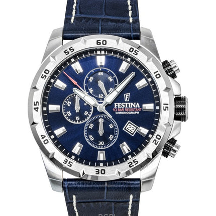 Festina Timeless Chronograph Leather Strap Blue Dial Quartz F20692-2 100M Men's Watch