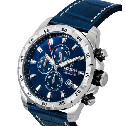 Festina Timeless Chronograph Leather Strap Blue Dial Quartz F20692-2 100M Men's Watch