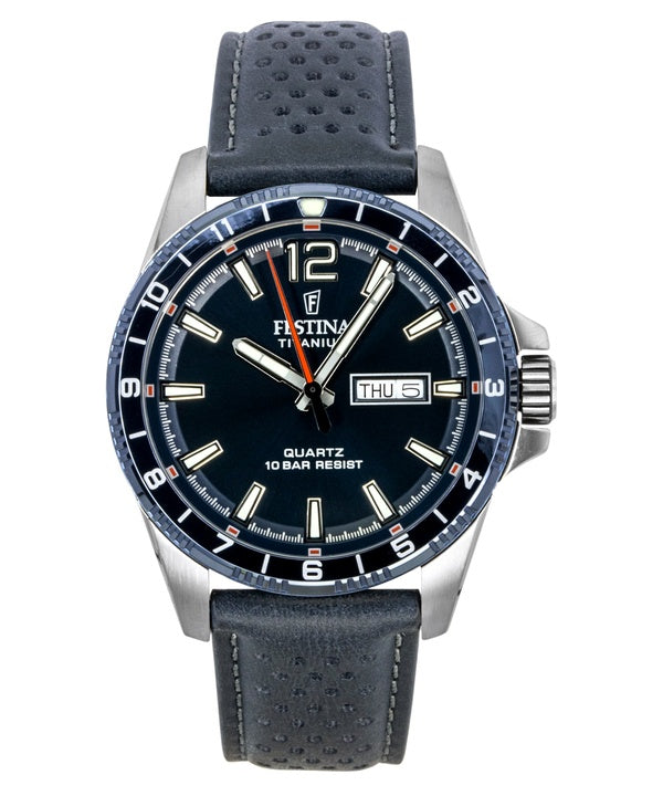Festina Titanium Analog Leather Strap Blue Dial Quartz F20699-2 100M Men's Watch