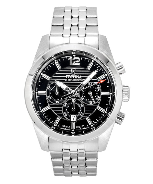 Festina Timeless Chronograph Stainless Steel Black Dial Quartz F20742-3 100M Men's Watch