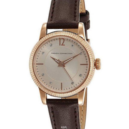 French Connection Crystal Accents Leather Strap Quartz FCS1006T Women's Watch