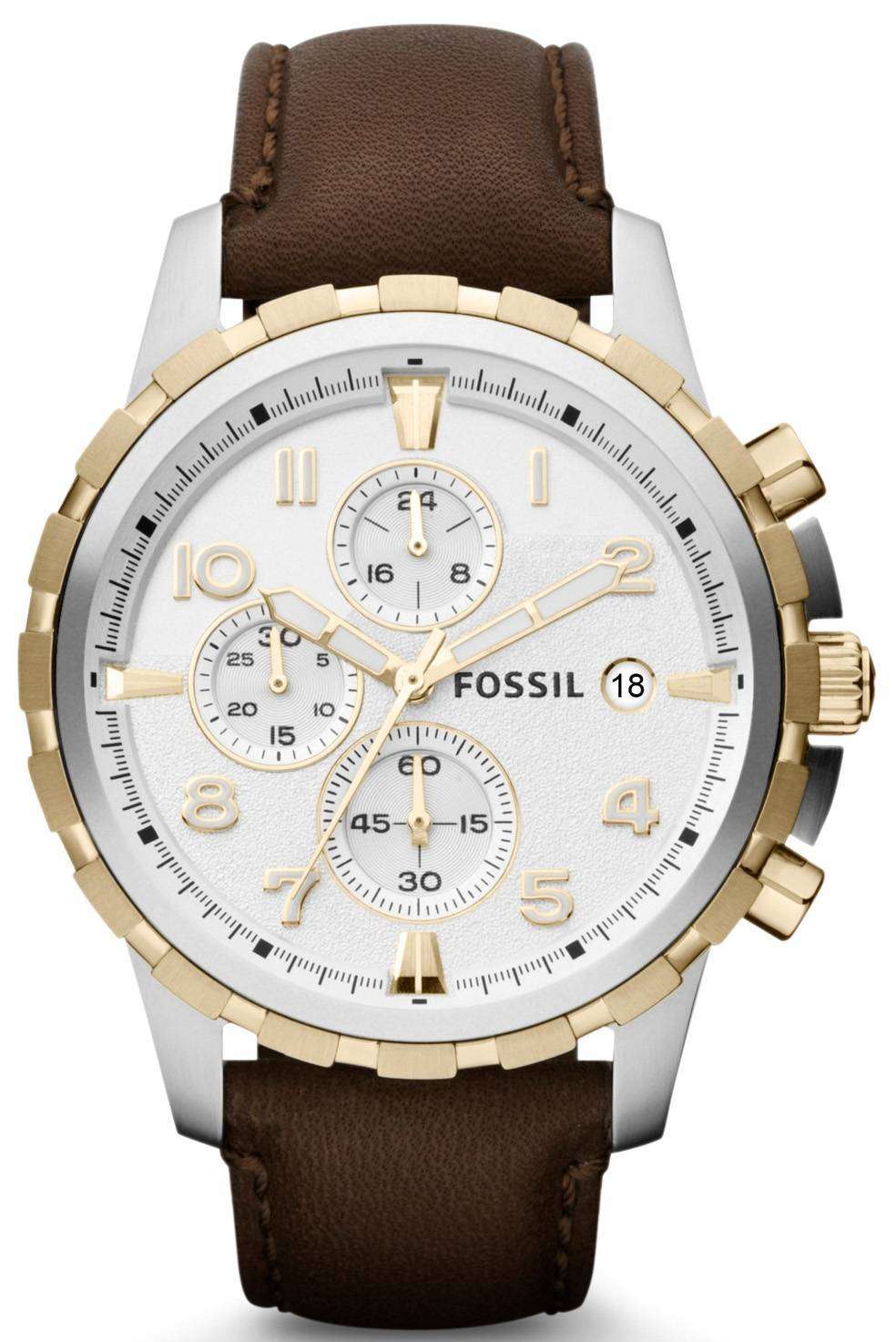 Fossil Dean Chronograph Two-Tone Brown Leather Strap FS4788 Mens