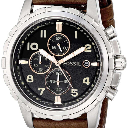 Fossil Dean Quartz Chronograph Black Dial Brown Leather FS4828 Mens Watch
