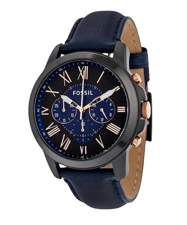 Fossil Grant Chronograph Black and Blue Dial Blue Leather FS5061 Mens Watch