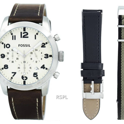 Fossil Pilot 54 Chronograph Leather And Nylon Box Set FS5182SET Men's Watch