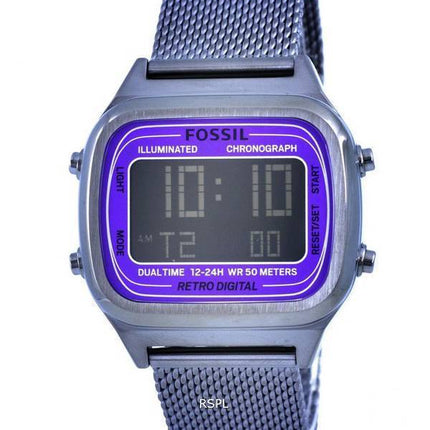 Fossil Retro Digital Chronograph Smoke Stainless Steel Mesh Quartz FS5888 Mens Watch