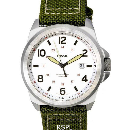 Fossil Bronson Olive Nylon Strap Silver Dial Quartz FS5918 100M Men's Watch