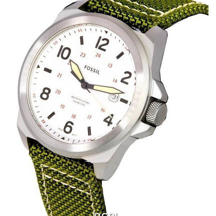 Fossil Bronson Olive Nylon Strap Silver Dial Quartz FS5918 100M Men's Watch
