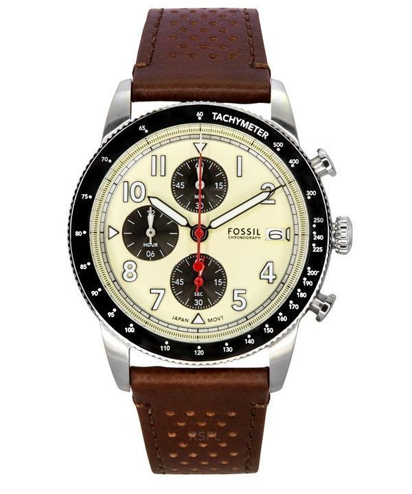 Fossil Sport Tourer Chronograph Brown Leather Strap Cream Dial