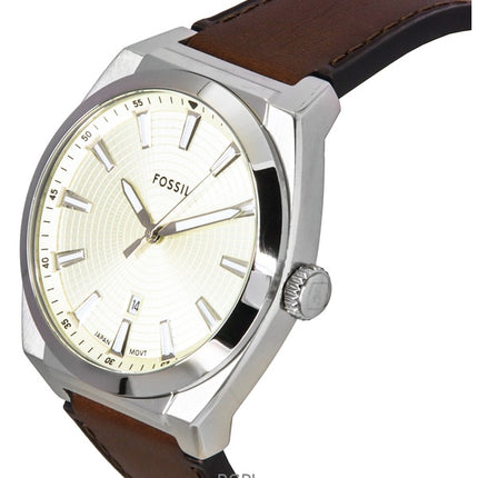 Fossil Everett Leather Strap Cream Dial Quartz FS6071 Men's Watch