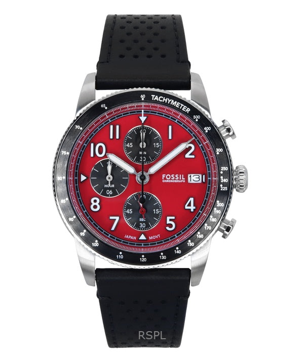 Fossil Sport Tourer Chronograph Leather Strap Red Dial Quartz FS6086 Men's Watch