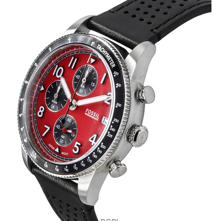 Fossil Sport Tourer Chronograph Leather Strap Red Dial Quartz FS6086 Men's Watch
