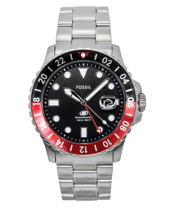 Fossil Blue GMT Stainless Steel Black Dial Quartz FS6092 100M Men's watch