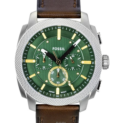 Fossil Machine Chronograph Leather Strap Green Dial Quartz FS6100 Men's Watch