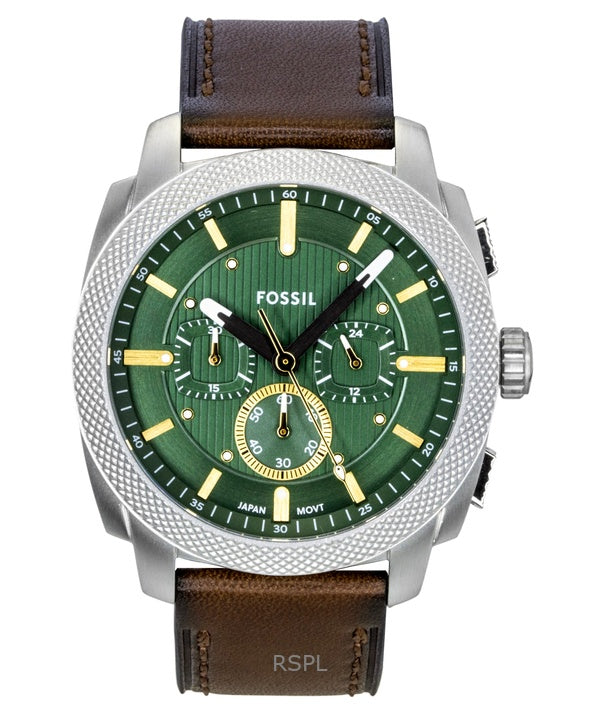 Fossil Machine Chronograph Leather Strap Green Dial Quartz FS6100 Men's Watch
