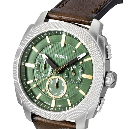 Fossil Machine Chronograph Leather Strap Green Dial Quartz FS6100 Men's Watch