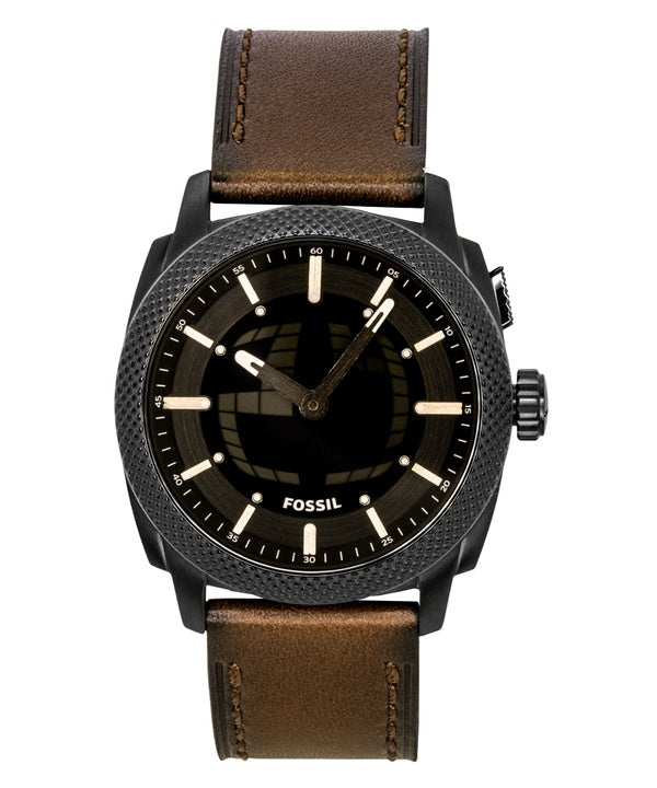 Fossil Machine Big Tic Analog Digital Brown Leather Strap Black Dial Quartz FS6165 Men's Watch