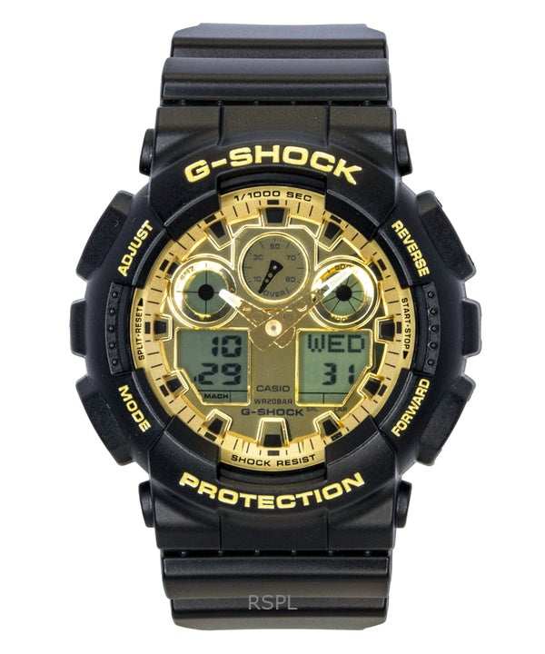 Casio G-Shock Resin Strap Analog Digital Gold Dial Quartz GA-100GGB-1A9 200M Men's Watch