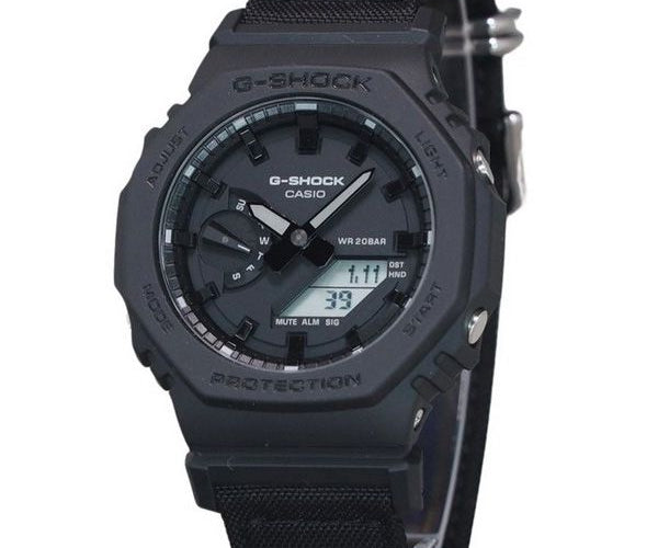 Casio G-Shock Analog Digital Eco Cloth Strap Black Dial Quartz GA