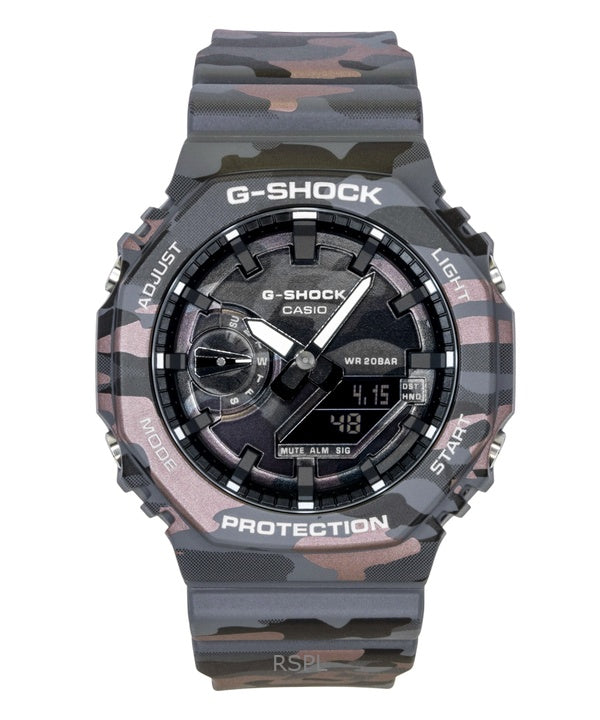 Casio G-Shock Analog Digital Camouflage Bio-based Resin Strap Black Dial Quartz GA-2100CMD-8A 200M Men's Watch