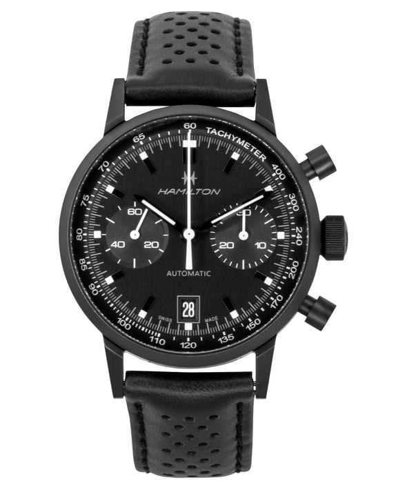 Hamilton American Classic Intra Matic Chronograph Leather Strap Black Dial Automatic H38446730 100M Men's Watch