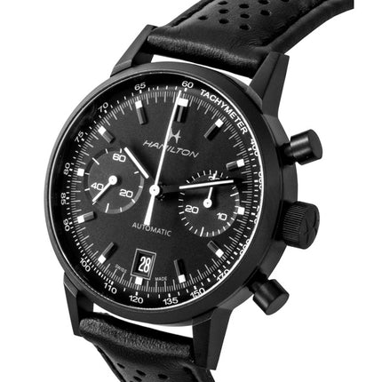 Hamilton American Classic Intra Matic Chronograph Leather Strap Black Dial Automatic H38446730 100M Men's Watch