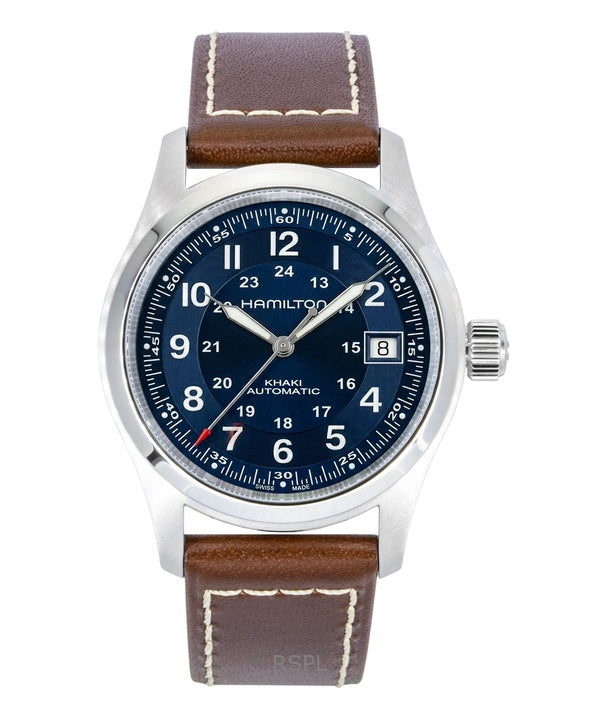 Hamilton Khaki Field Leather Strap Blue Dial Automatic H70455540 100M Men's Watch