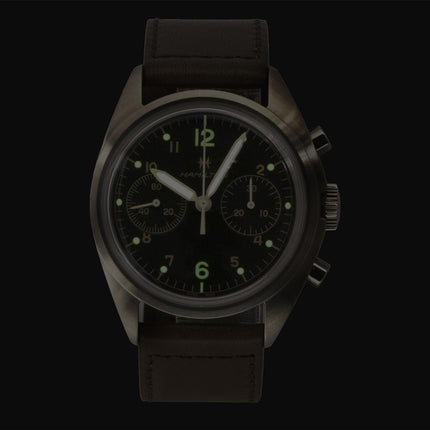 Hamilton Khaki Aviation Pilot Pioneer Chronograph Leather Strap Black Dial Mechanical H76409530 100M Men's Watch