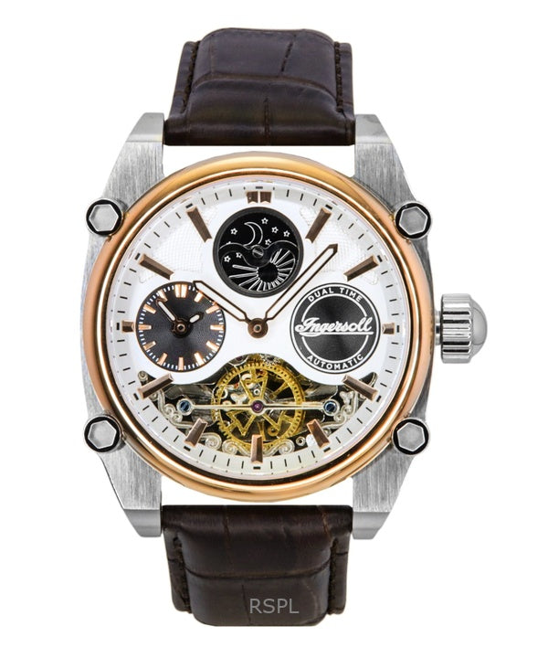 Ingersoll The Varsity Leather Strap Silver Skeleton Dial Automatic I15401 Men's Watch