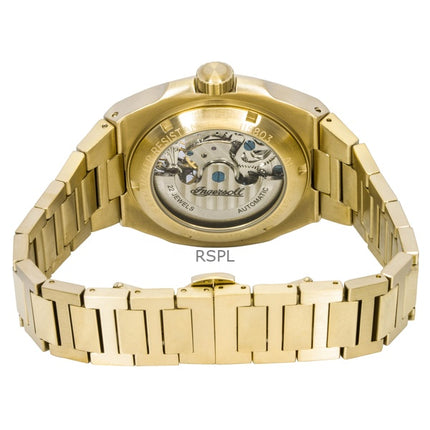 Ingersoll The Spirit Gold Tone Stainless Steel Green Skeleton Dial Automatic I15803 Men's Watch