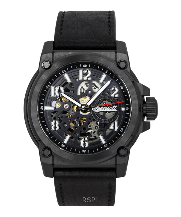 Ingersoll The Anvil Leather Strap Black Skeleton Dial Automatic I16602 Men's Watch