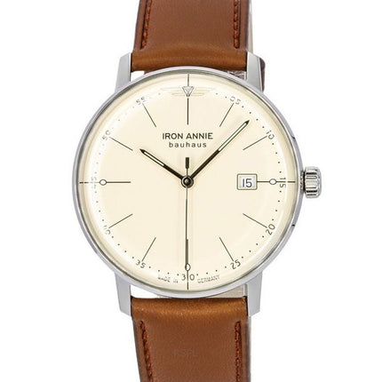 Iron Annie Bauhaus Leather Strap Beige Dial Quartz 50445 Men's Watch