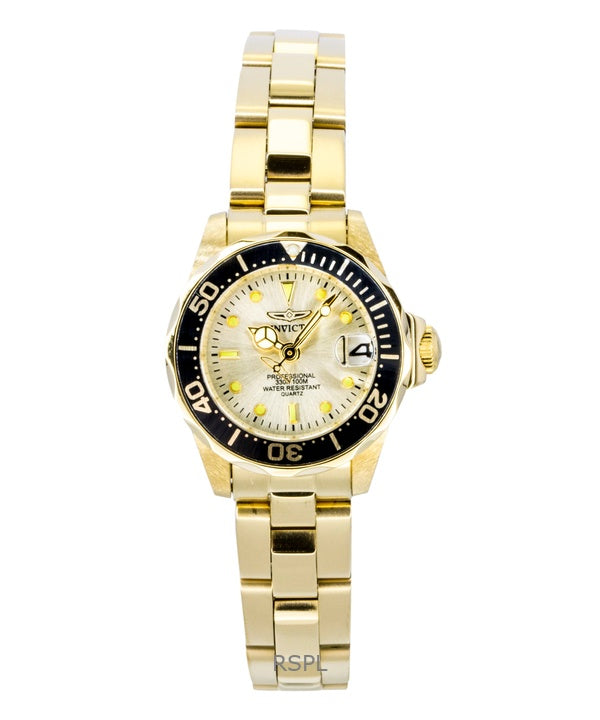 Invicta Pro Diver Gold Tone Stainless Steel Champagne Dial Quartz Diver's 17038 200M Women's Watch