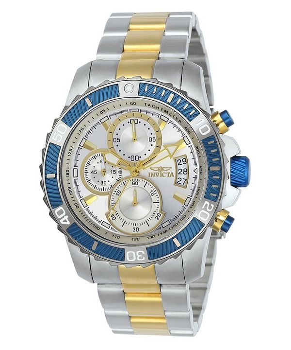 Invicta Pro Diver Chronograph Two Tone Stainless Steel Silver Dial