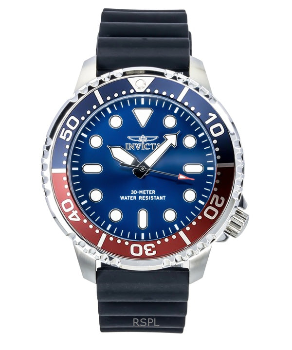 Invicta Pro Diver Silicone Strap Blue Dial Pepsi Bezel Quartz 47222 Men's Watch