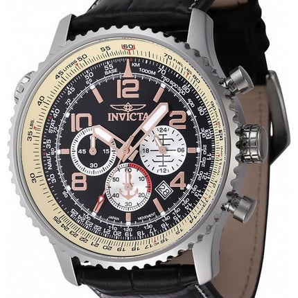 Invicta Ocean Voyage Chronograph Leather Strap Black Dial Quartz Diver's 47255 200M Men's Watch