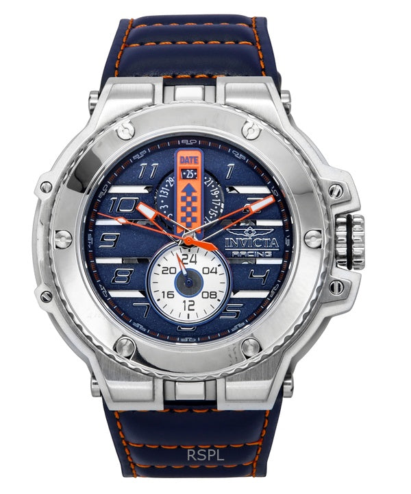 Invicta Racing Downforce GMT Leather Strap Blue Dial Quartz 47378 200M Men's Watch