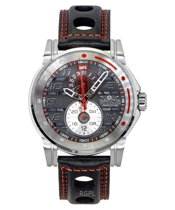 Invicta Racing Leather Strap Skeleton Black Dial Quartz 47533 Men's Watch