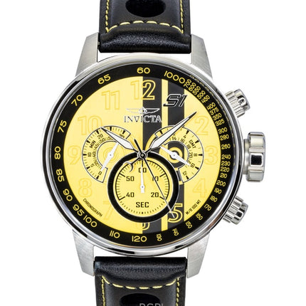 Invicta S1 Rally Chronograph GMT Leather Strap Yellow and Black Dial Quartz 48616 100M Men's Watch