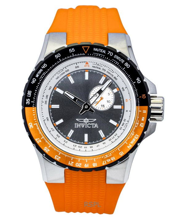 Invicta Aviator Orange Silicone Strap Gunmetal Dial Quartz 49721 100M Men's Watch