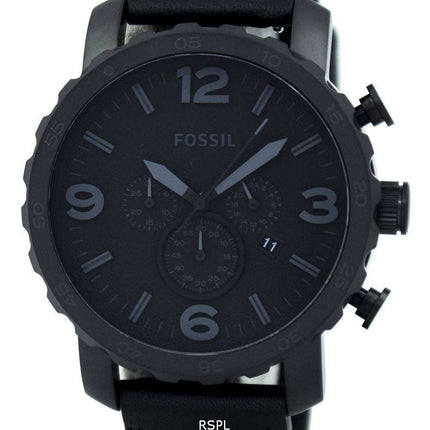 Fossil Nate Chronograph Black Ion-plated Leather JR1354 Mens Watch