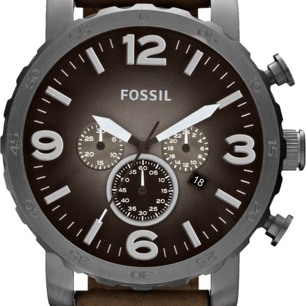 Fossil Nate Chronograph Quartz Brown Leather Strap JR1424 Mens Watch